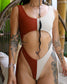 Two Colour Tasseled Monokini (Clay:Biscuit)