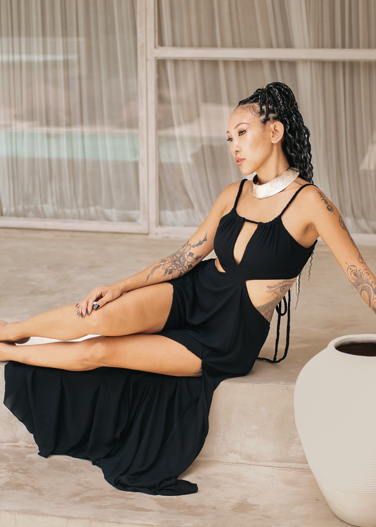 Venus Plait Dress (Black)