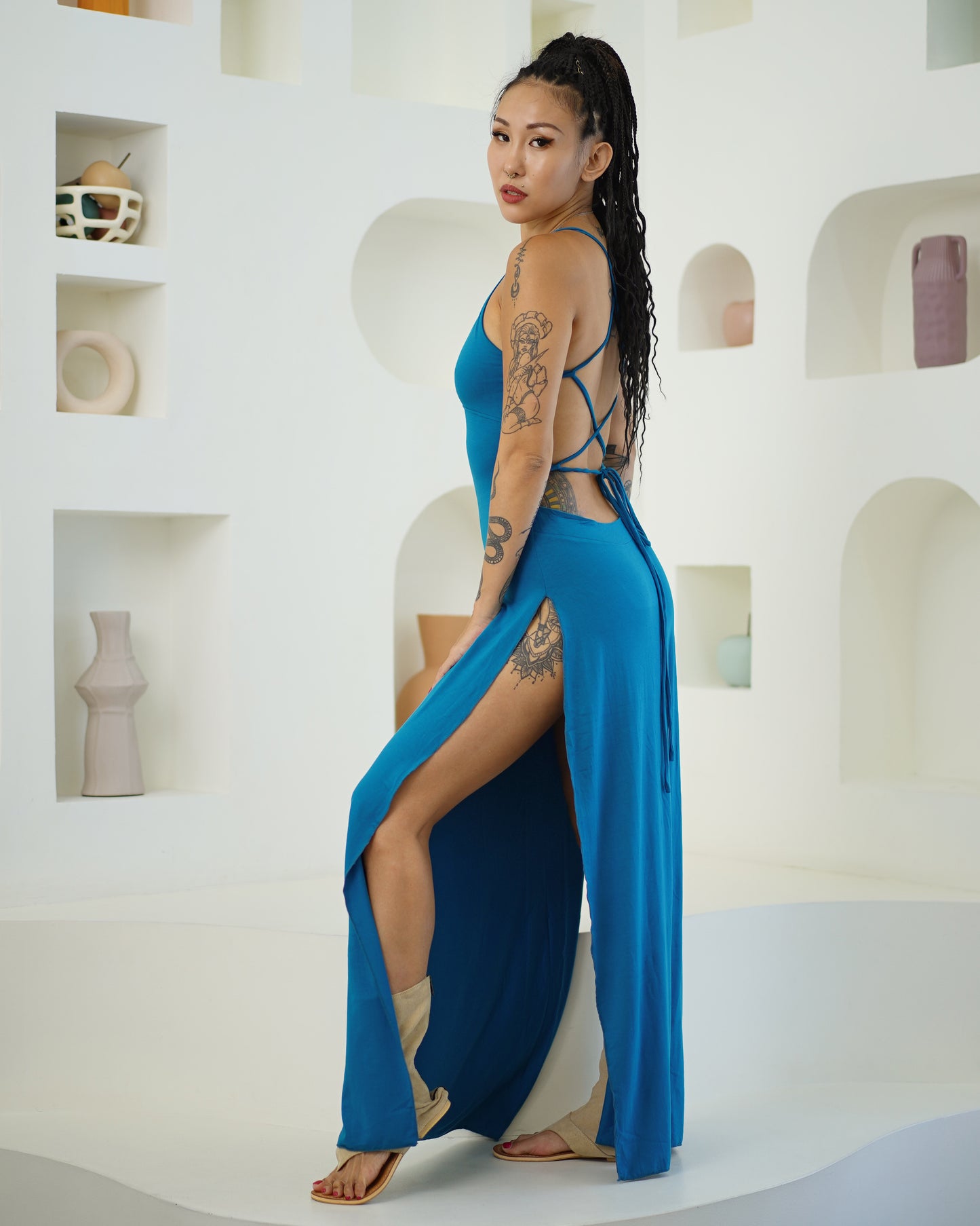 Luna Backless Dress (Cosmo Blue)