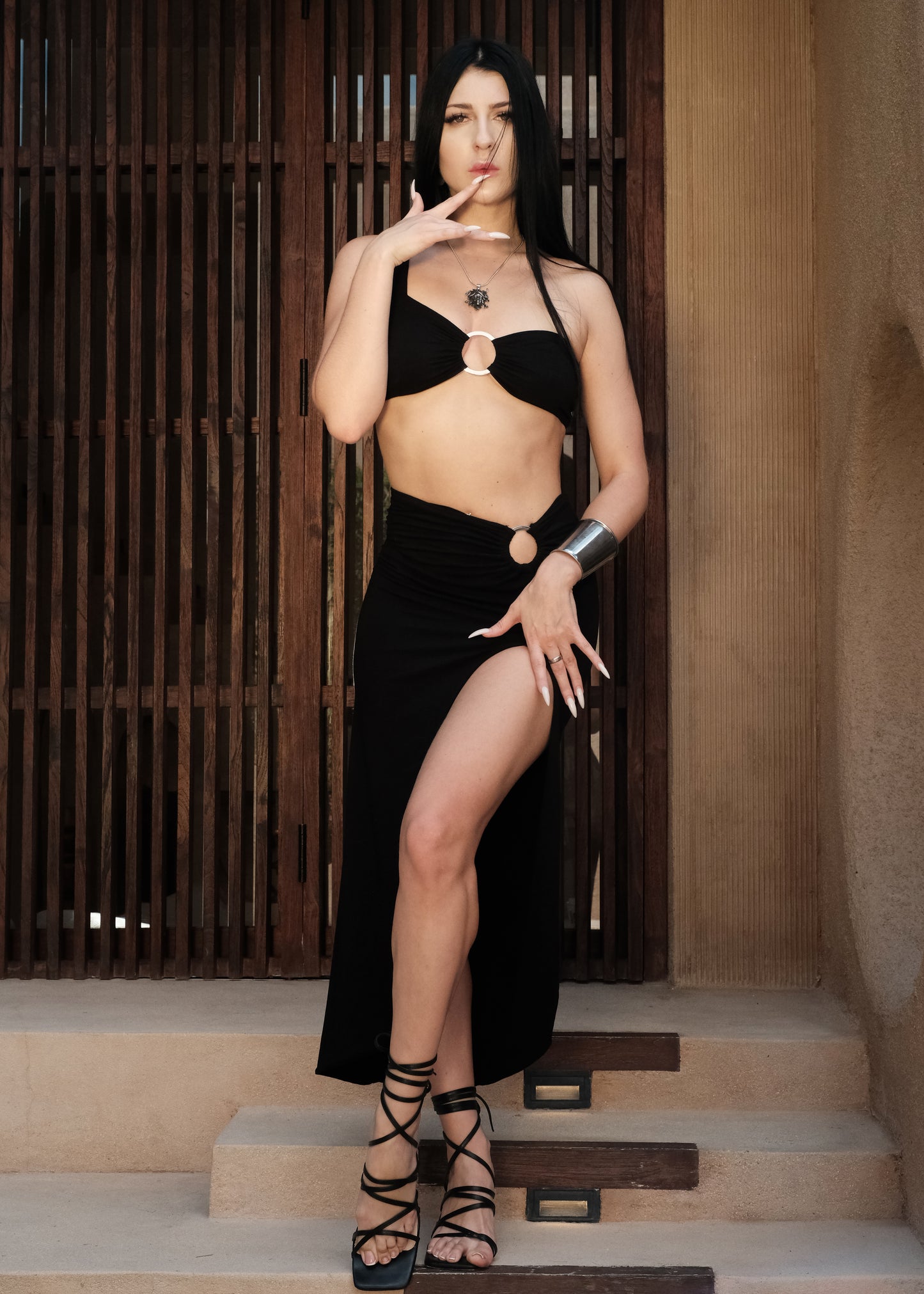 Ring Toga Top & Ring Asymmetric Skirt (Black)