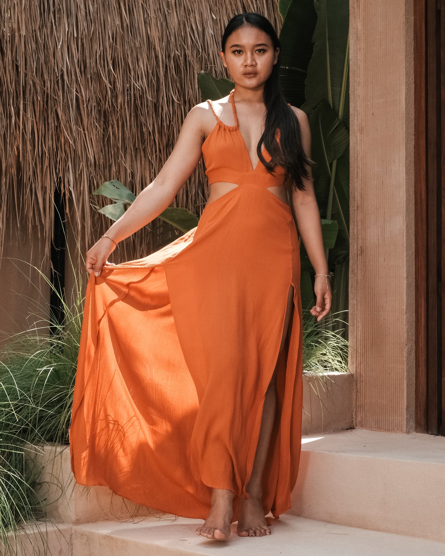 Venus Plait Dress (Burnt Orange)