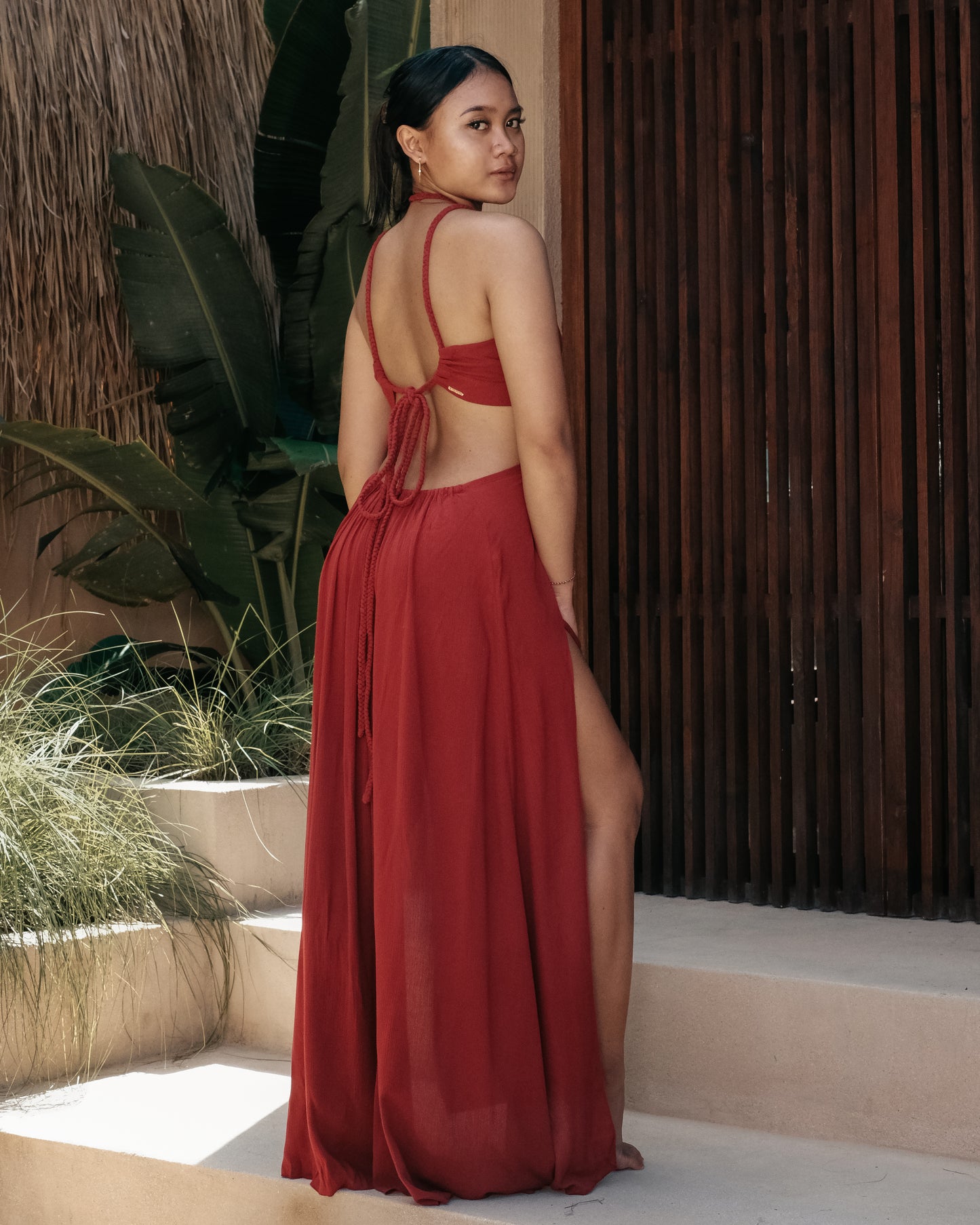 Venus Plait Dress (Maroon)