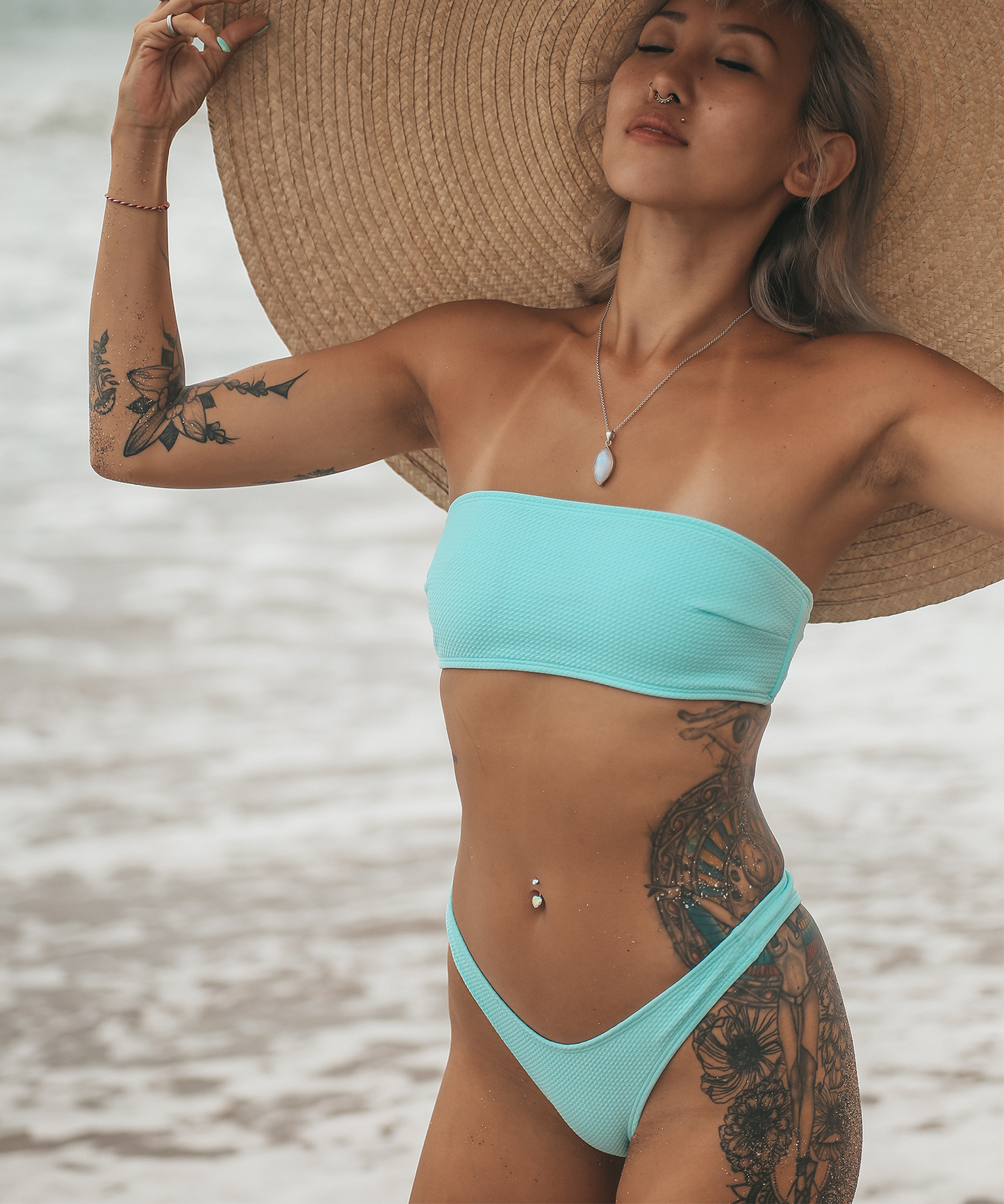 Textured Bandeau Bikini (Blue)