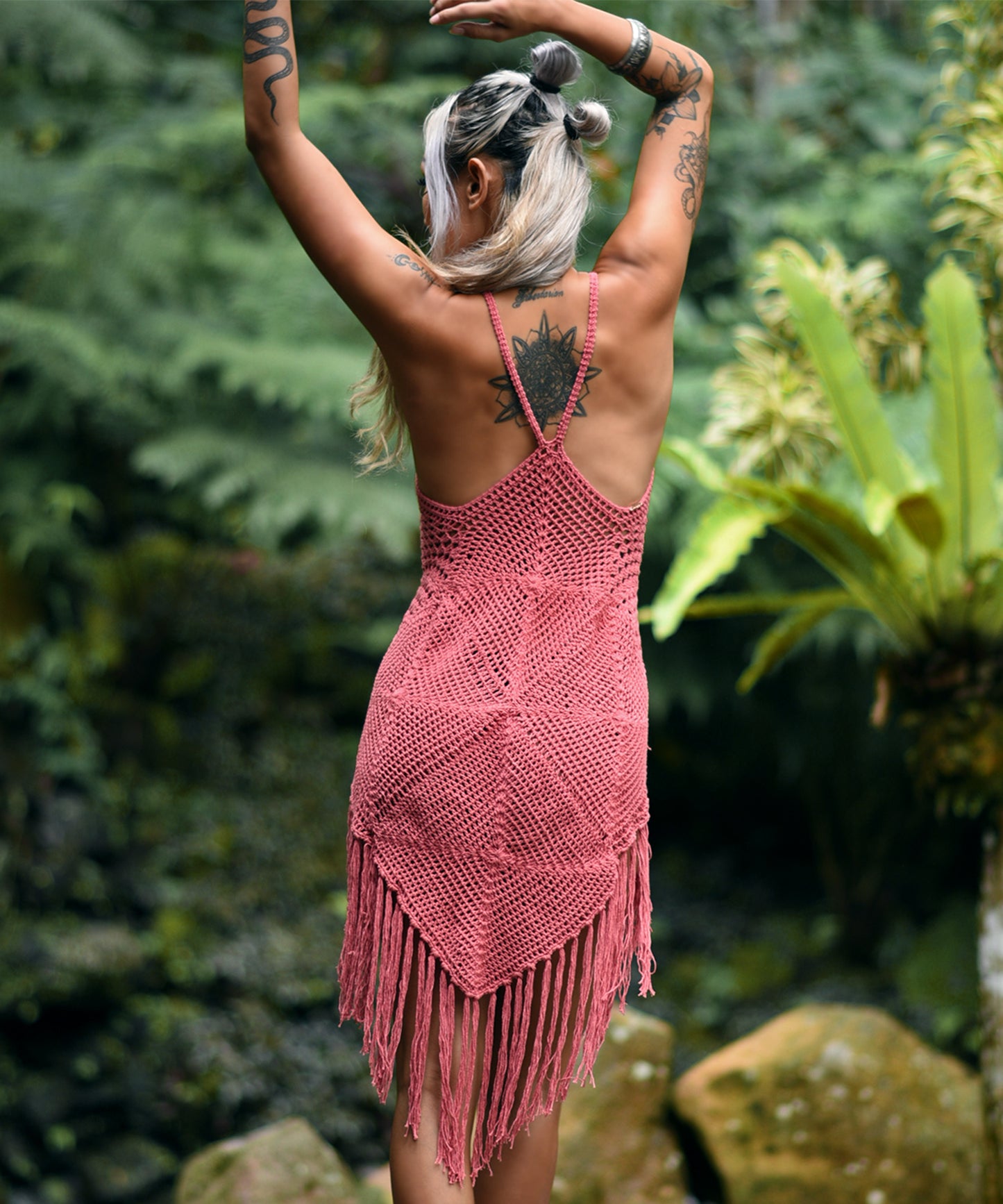 Diamond Crochet Beach Dress (Pink)