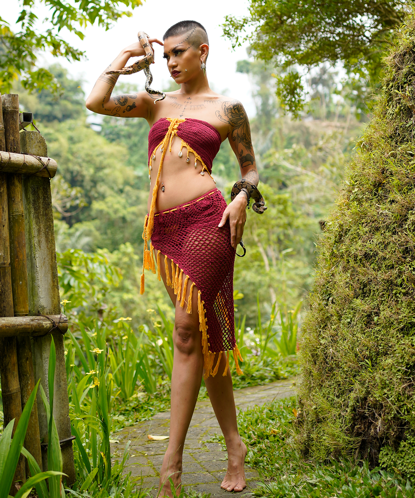 Crochet Midi Beach Cover Skirt (Burgundy)