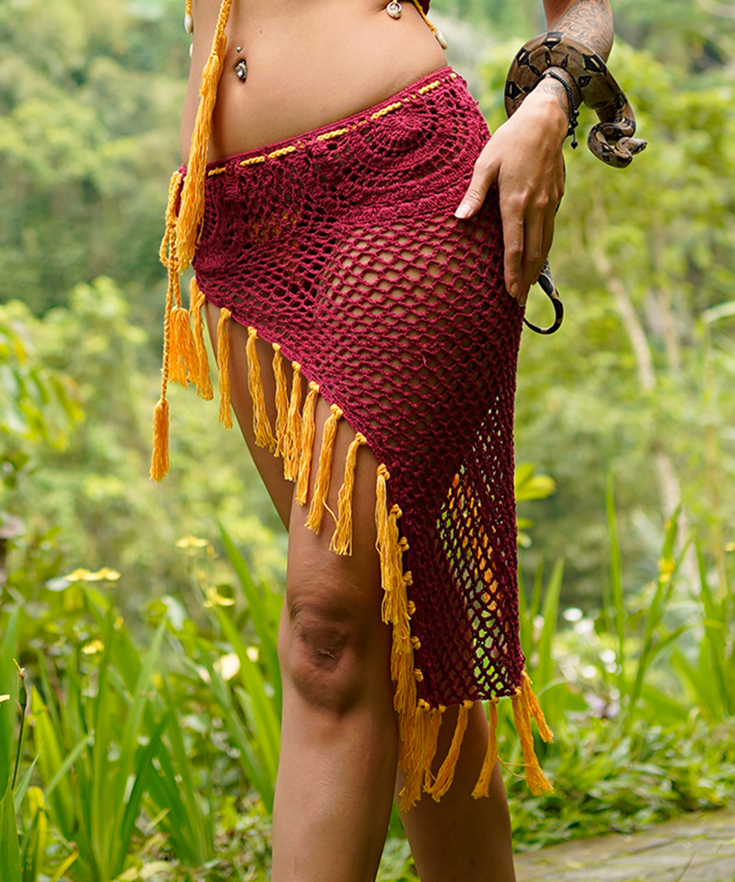 Crochet Midi Beach Cover Skirt (Burgundy)