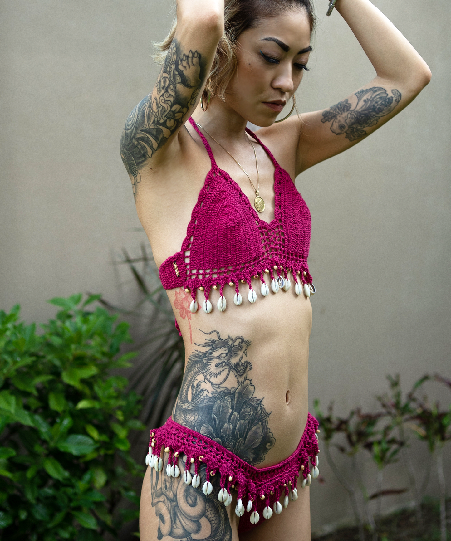 Crochet Seashell Bikini (Fuchsia)