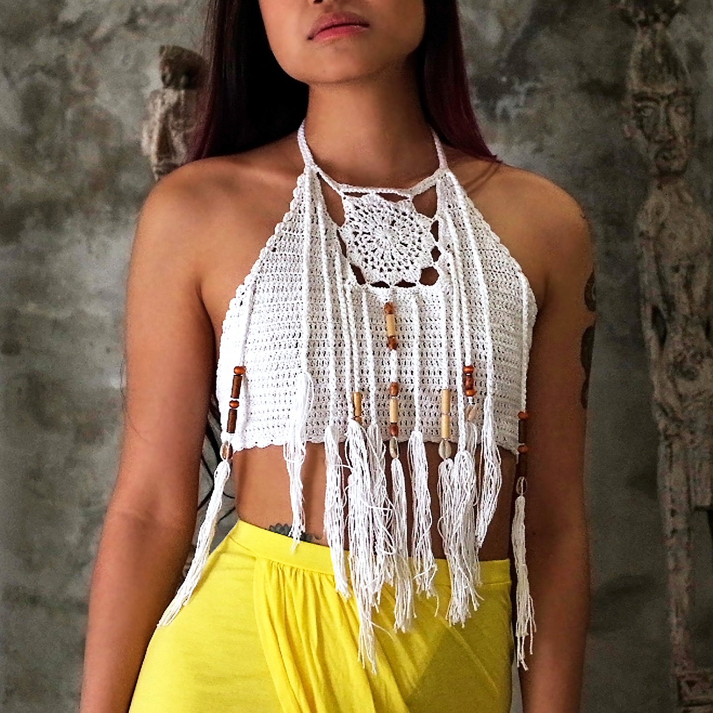 Pocahontas Halter Crochet Top (White)
