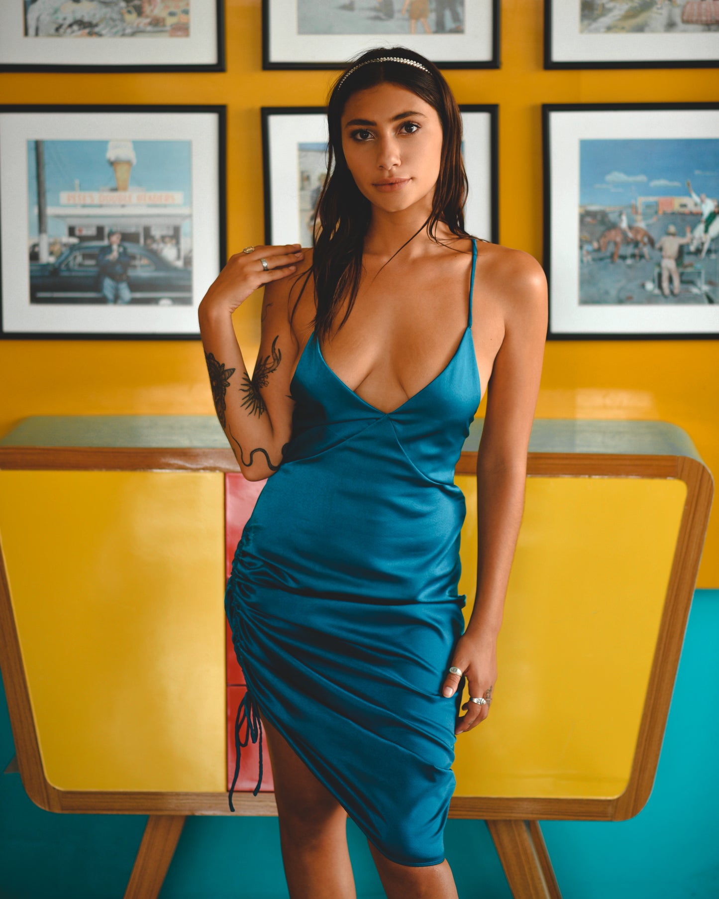 Blue Fig Jitterbug Satin Dress