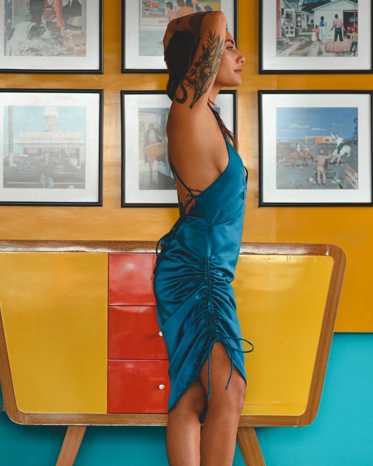 Blue Fig Jitterbug Satin Dress
