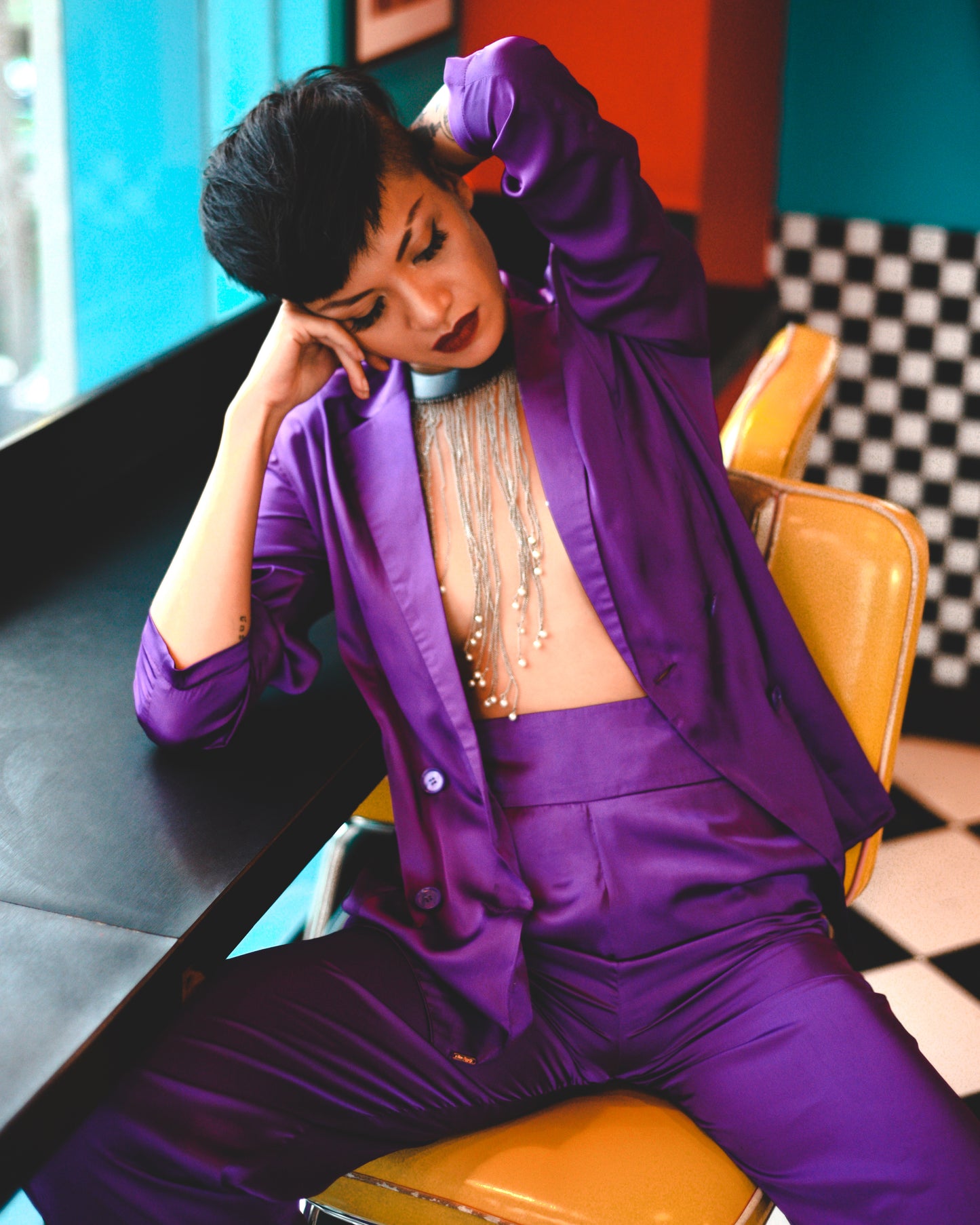 Grape Disco Cisco Satin Pantsuit