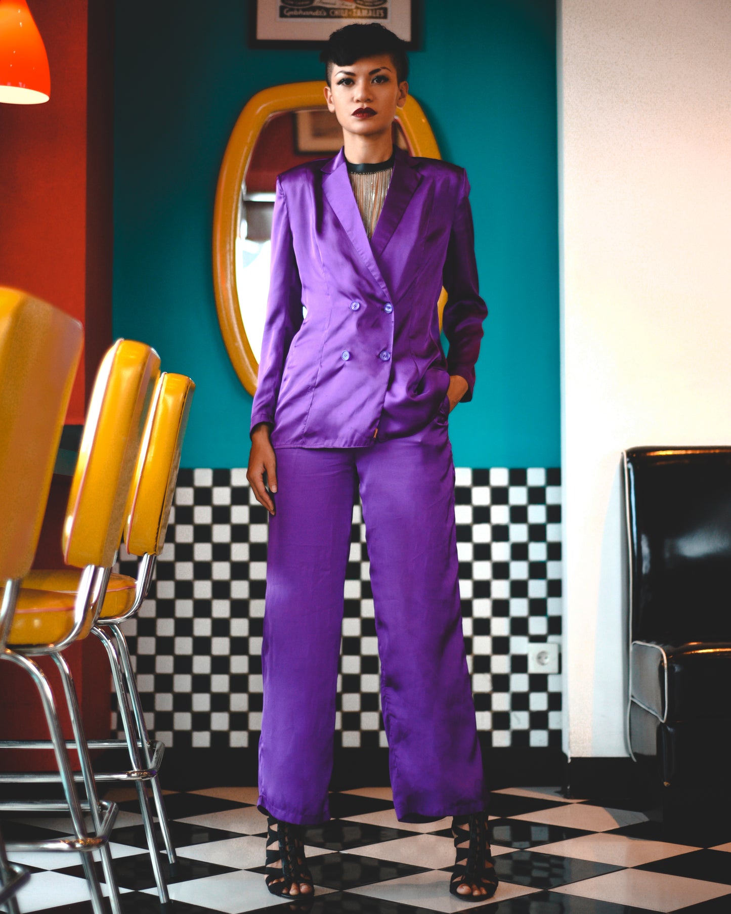 Grape Disco Cisco Satin Pantsuit