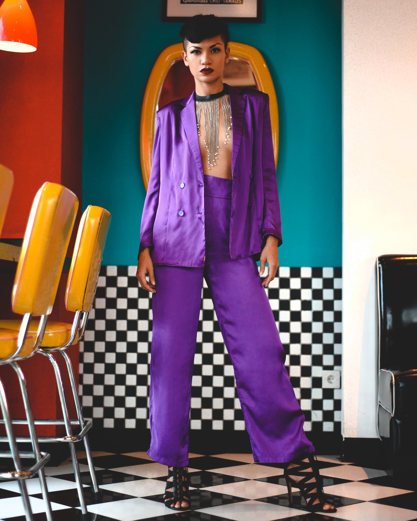 Grape Disco Cisco Satin Pantsuit