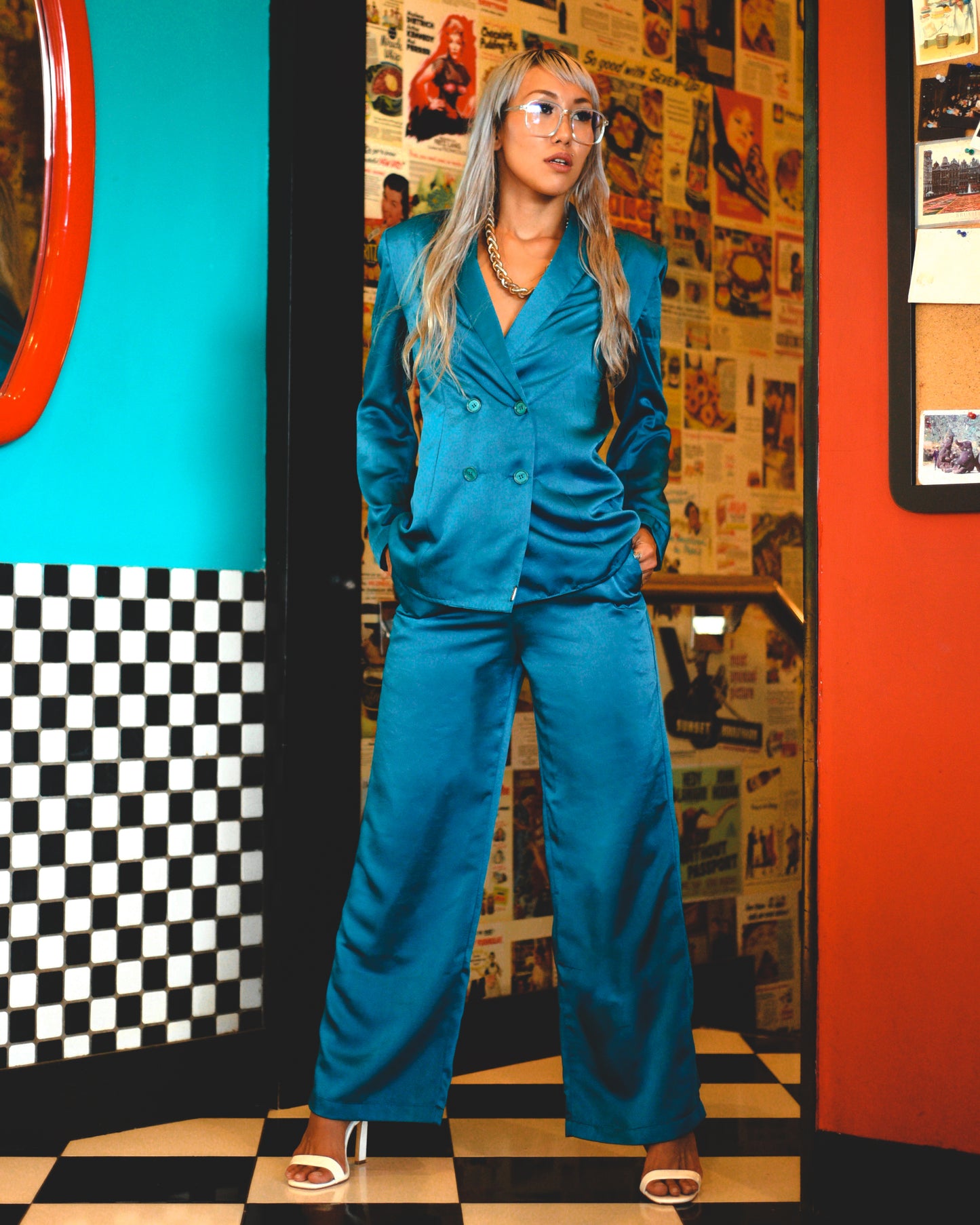 Blue Fig Disco Cisco Satin Pantsuit
