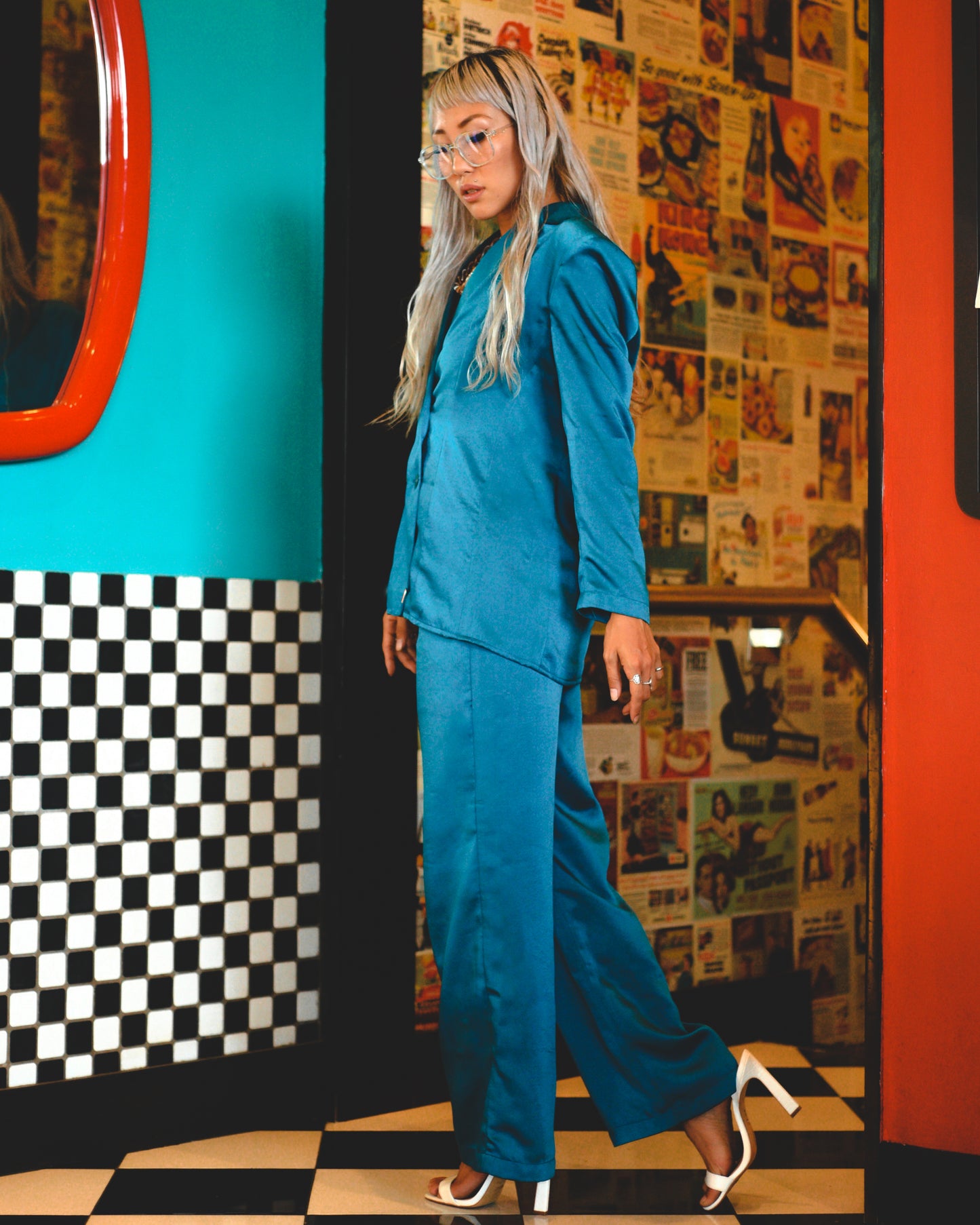 Blue Fig Disco Cisco Satin Pantsuit