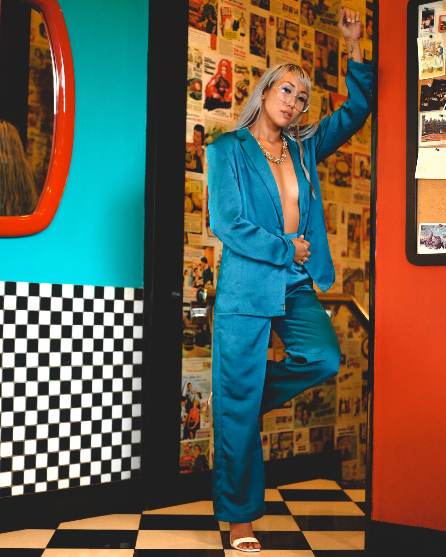 Blue Fig Disco Cisco Satin Pantsuit