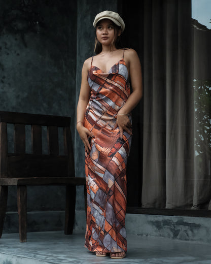 Freya Silk Dress (Orange Abstract)