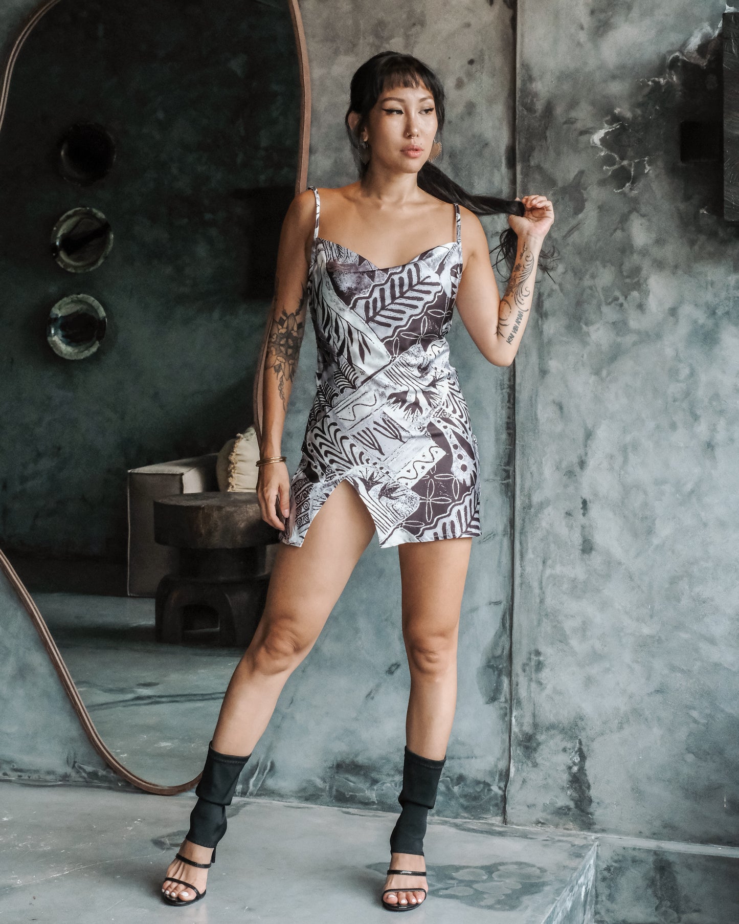 Penelope Mini Silk Slit Dress (Hiero)