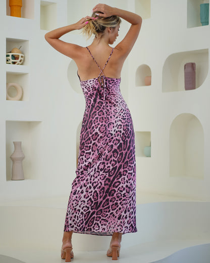 Freya Silk Dress (Pink Leopard)