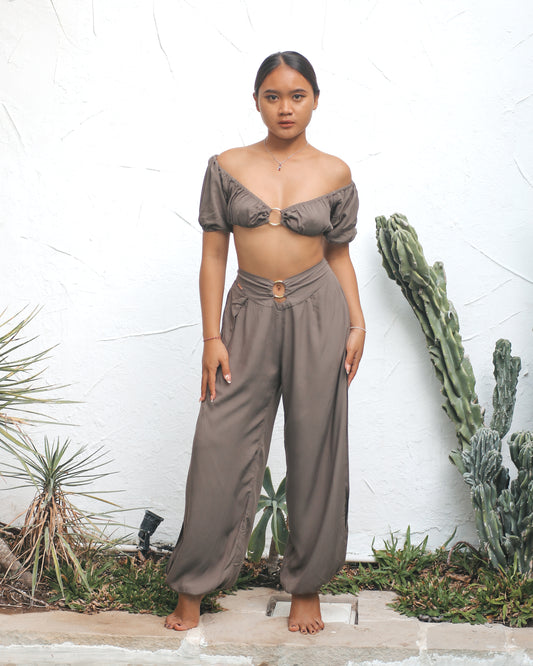 Jasmine Ring Top & Ring Split Pants Set (Stone)