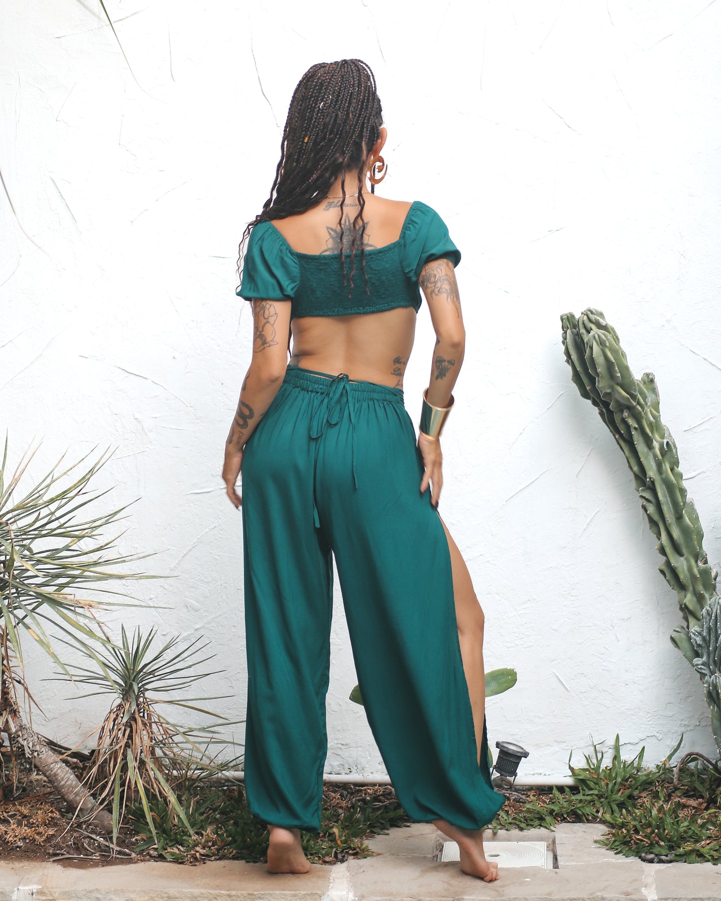 Jasmine Ring Top & Ring Split Pants Set (Emerald)