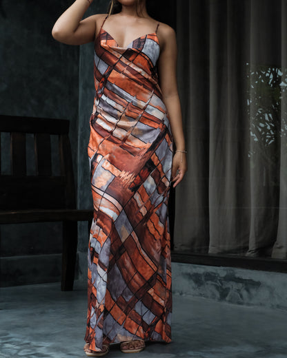 Freya Silk Dress (Orange Abstract)