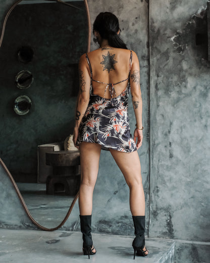 Penelope Mini Silk Slit Dress (Spider Lily)