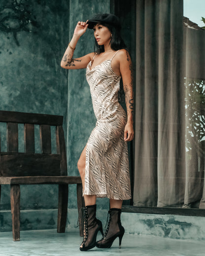 Daphne Silk Dress (Zebra Print)