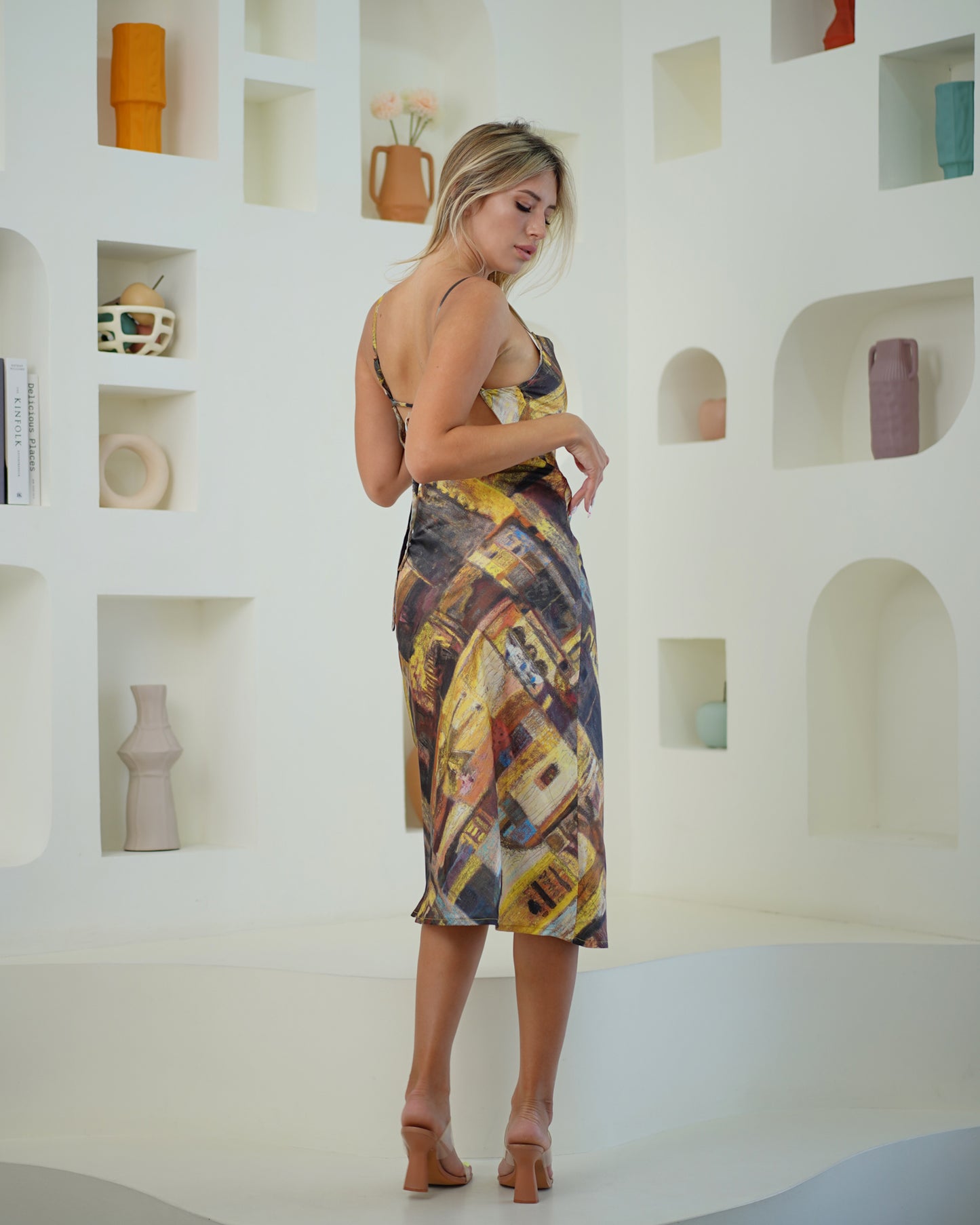 Daphne Silk Dress (Yellow Abstrac)