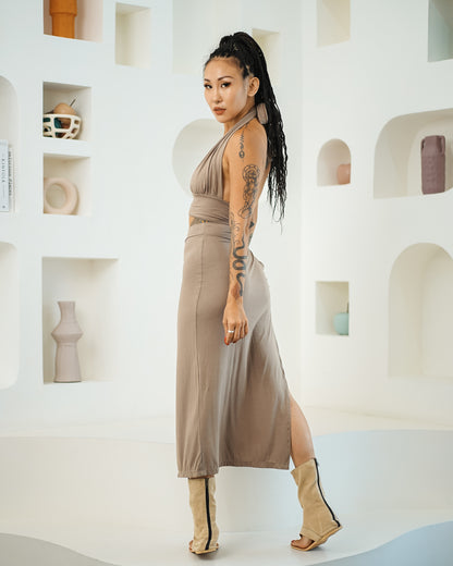 Halter Backless Top & Keyhole Midi Skirt