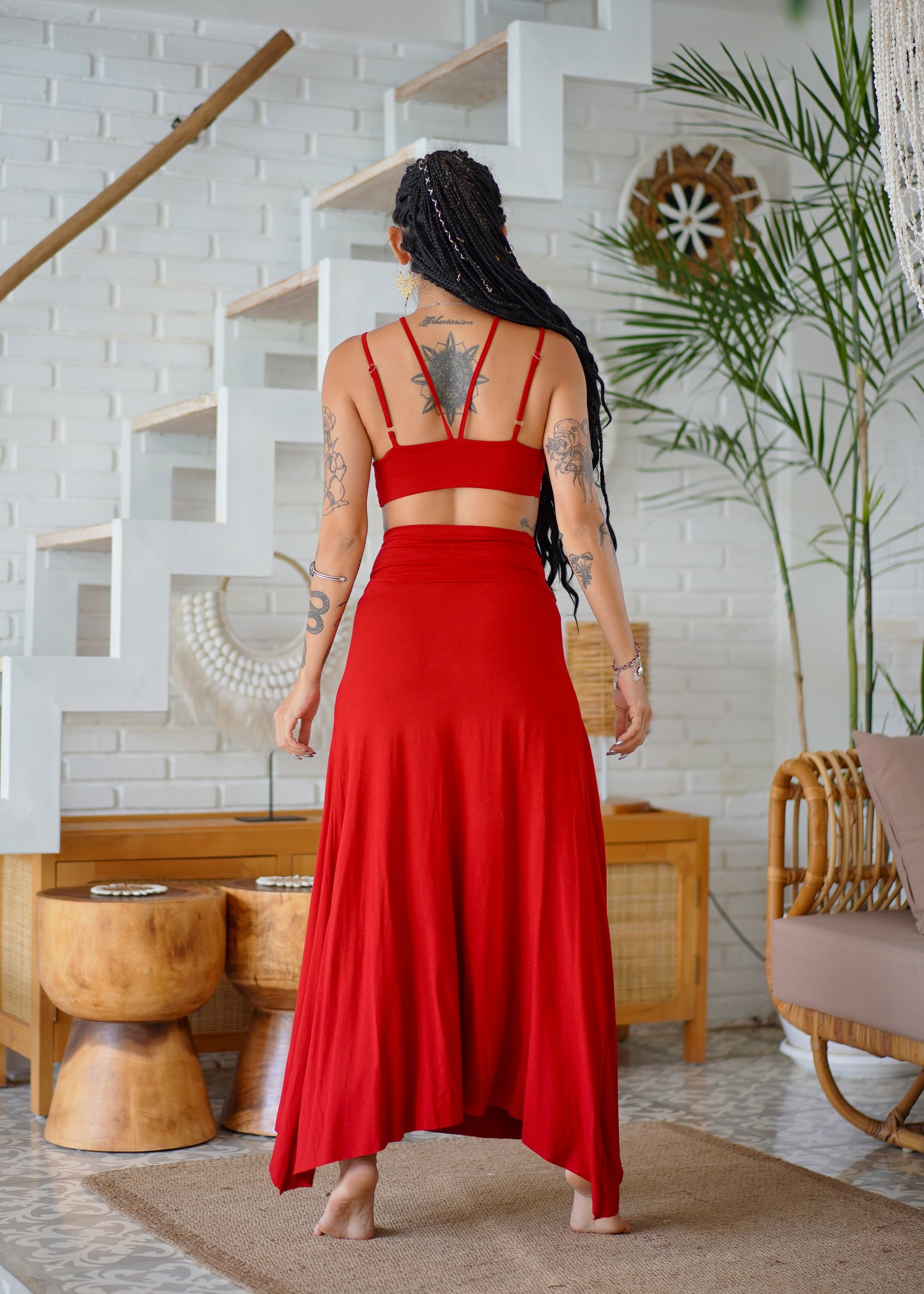 Lilith Choker Top & Double Split Skirt Red