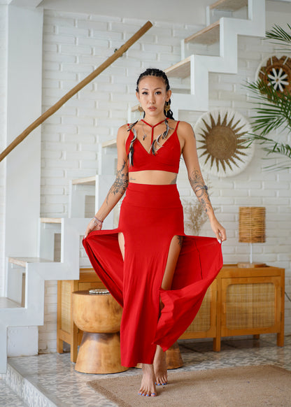Lilith Choker Top & Double Split Skirt Red