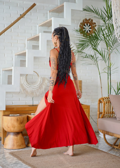 Lilith Choker Top & Double Split Skirt Red