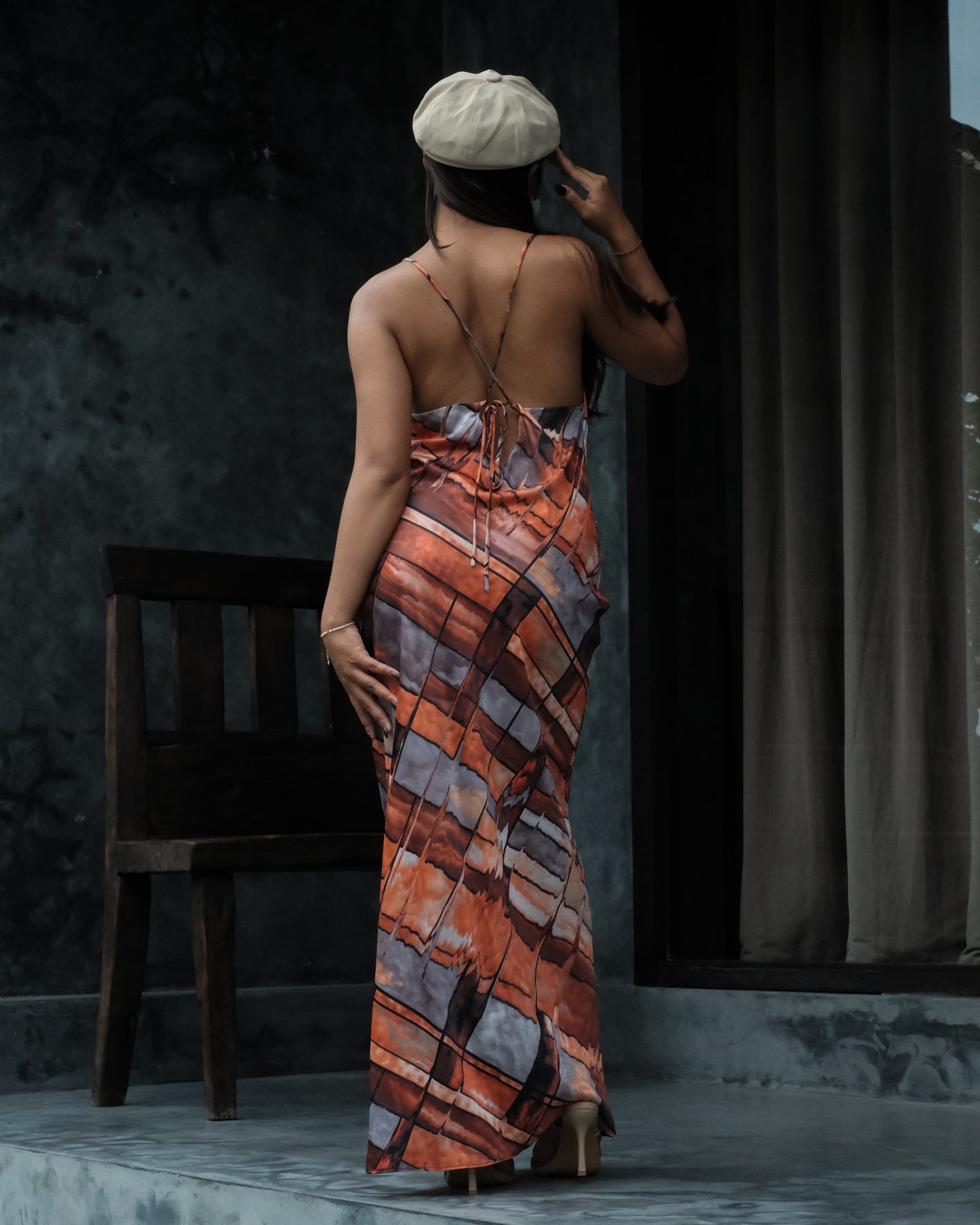 Freya Silk Dress (Orange Abstract)