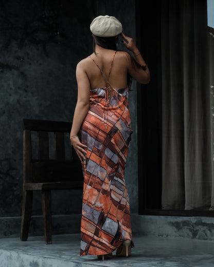 Freya Silk Dress (Orange Abstract)