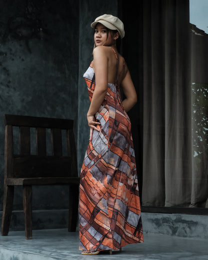 Freya Silk Dress (Orange Abstract)