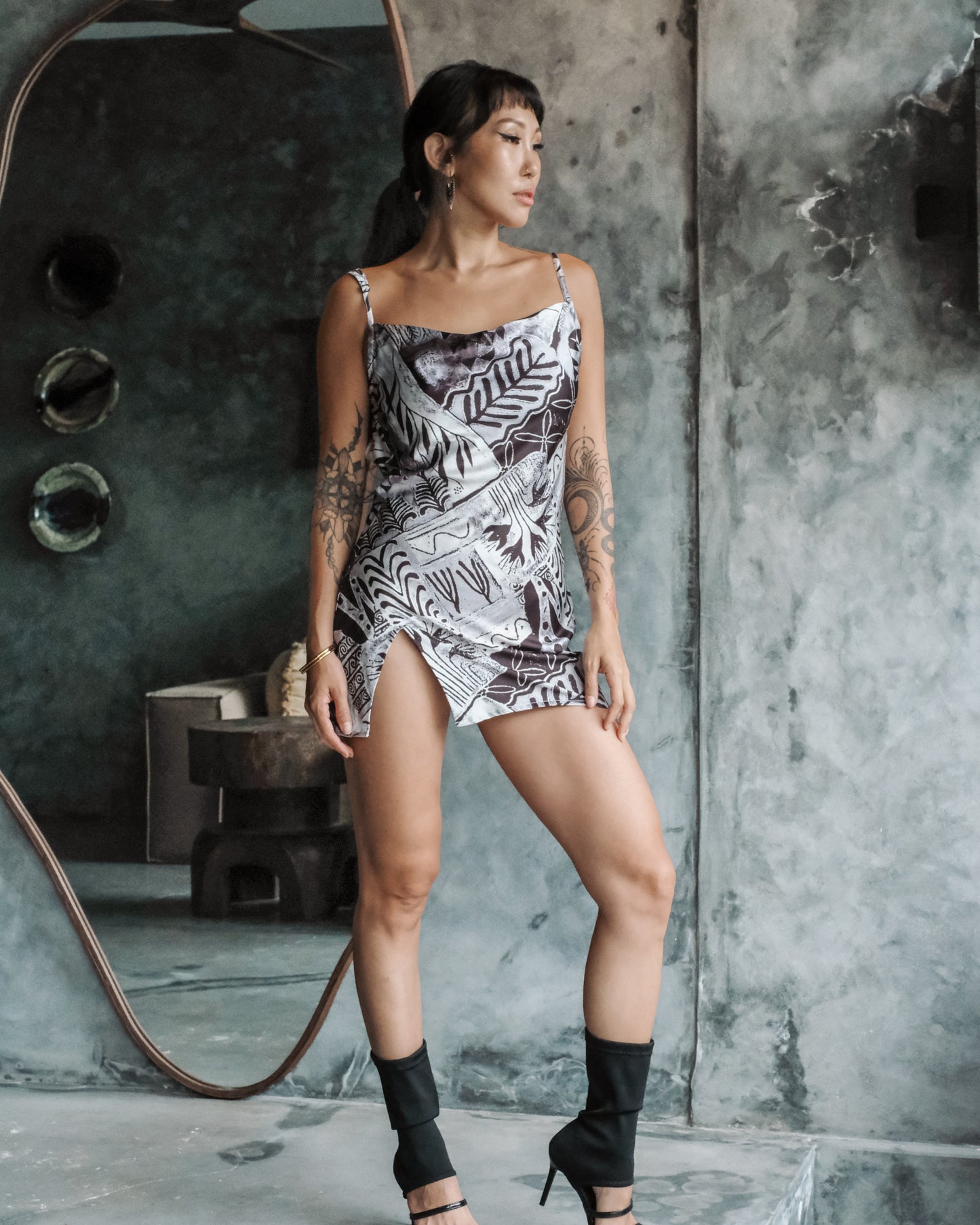 Penelope Mini Silk Slit Dress (Hiero)