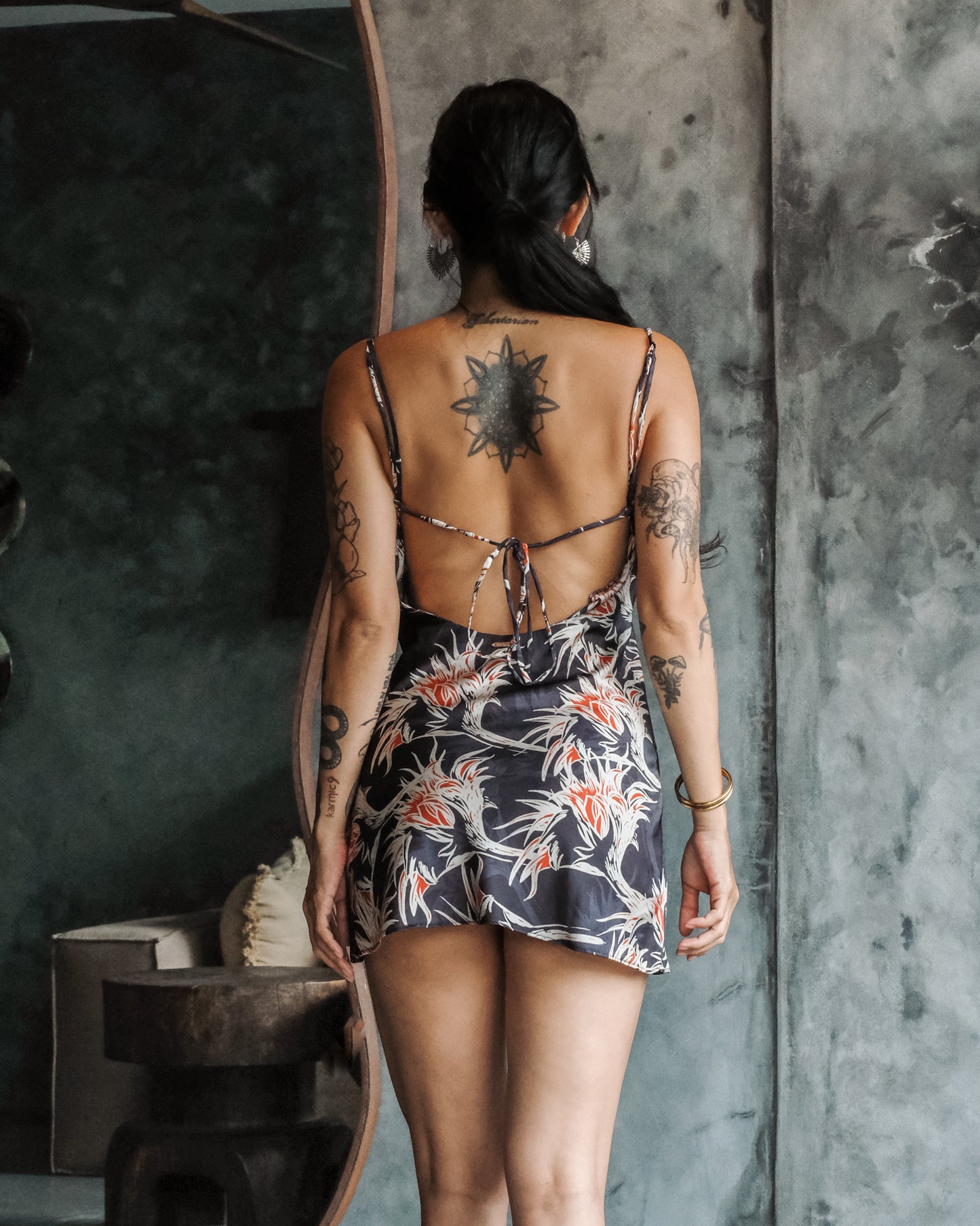 Penelope Mini Silk Slit Dress (Spider Lily)