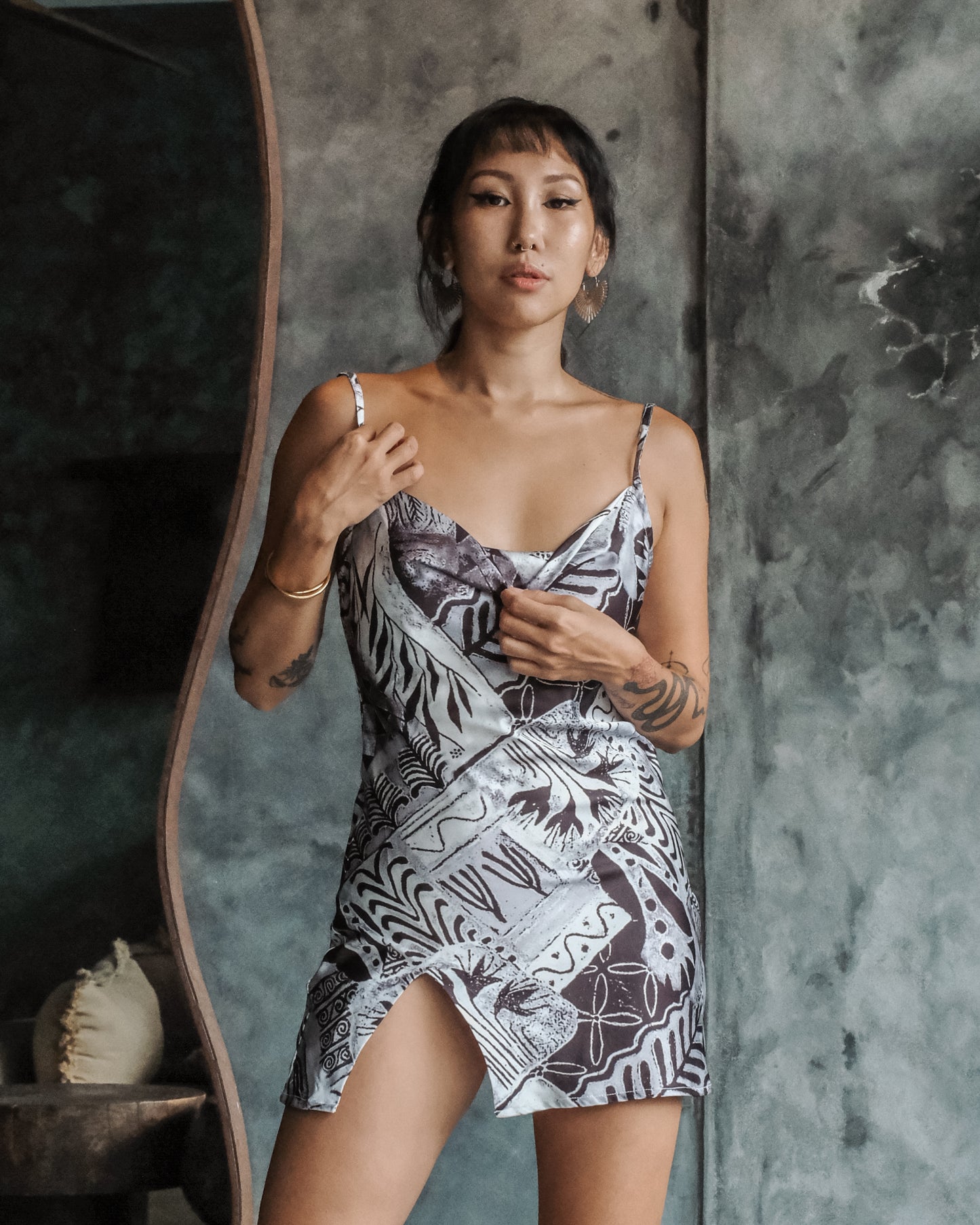 Penelope Mini Silk Slit Dress (Hiero)