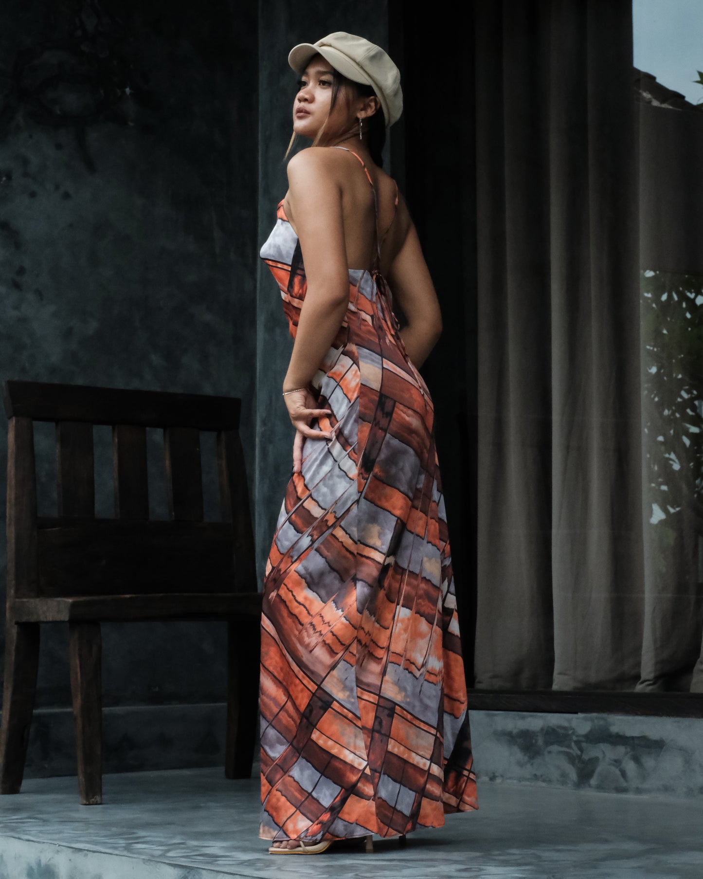 Freya Silk Dress (Orange Abstract)