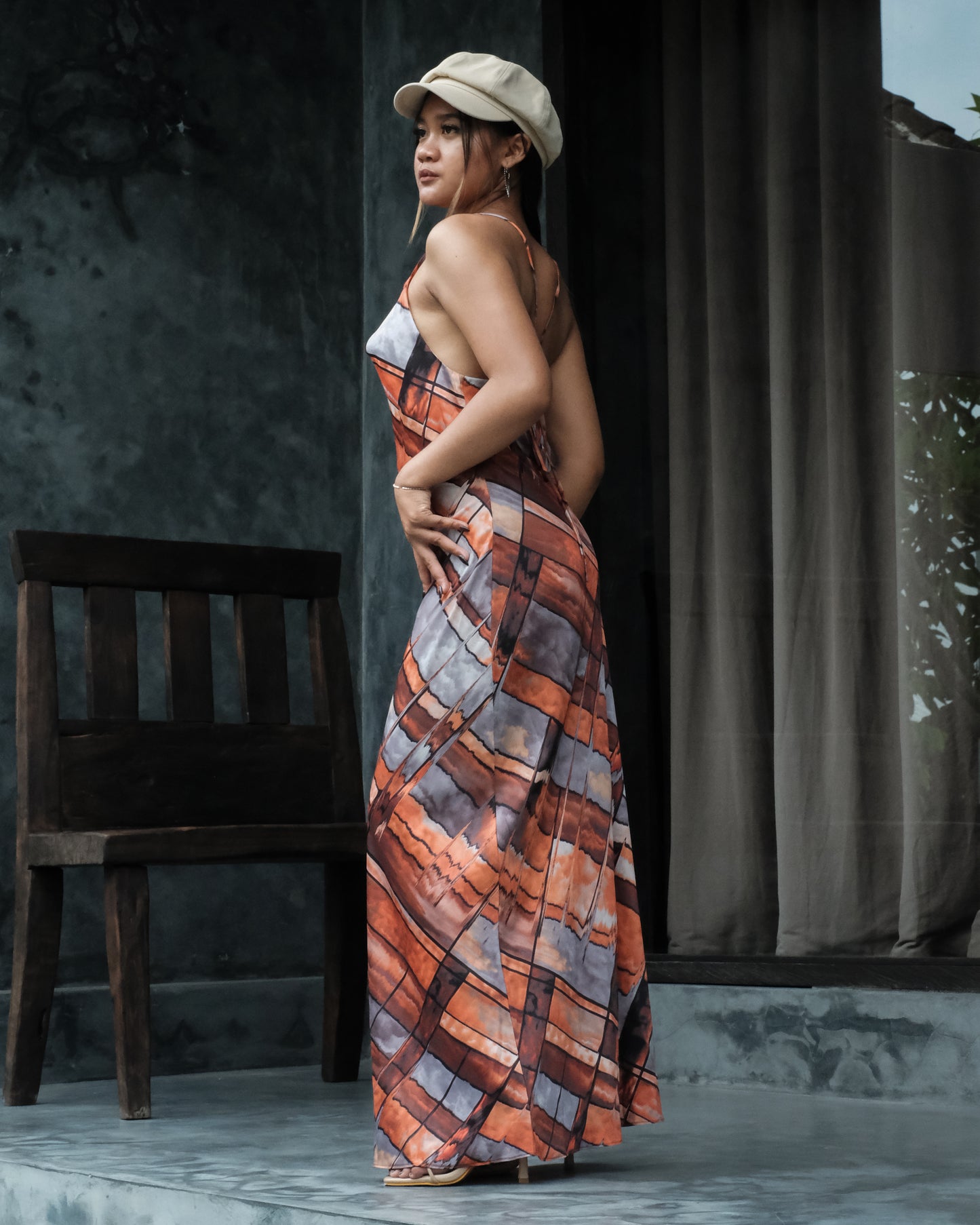 Freya Silk Dress (Orange Abstract)