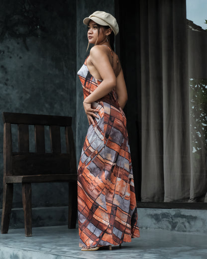 Freya Silk Dress (Orange Abstract)