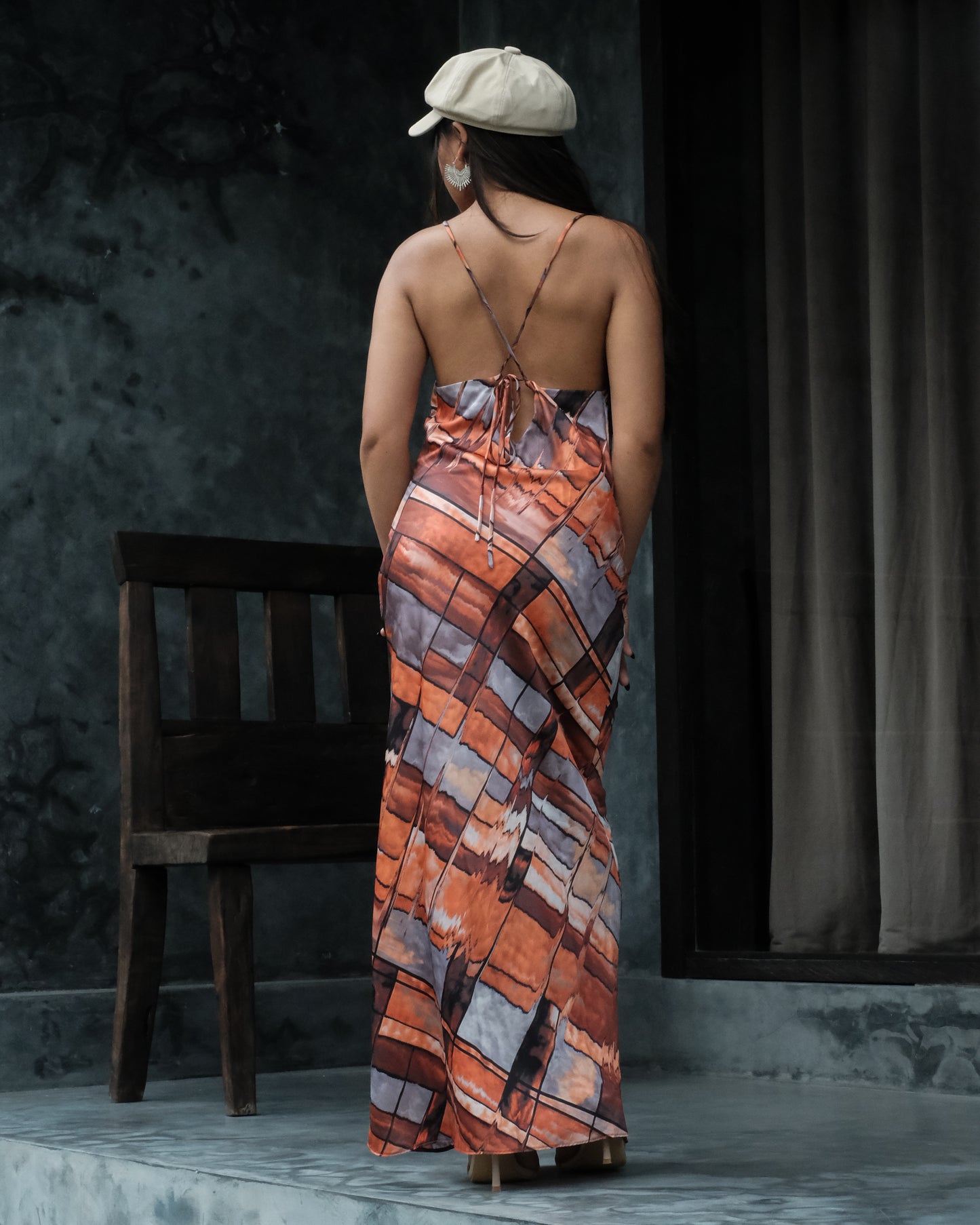 Freya Silk Dress (Orange Abstract)