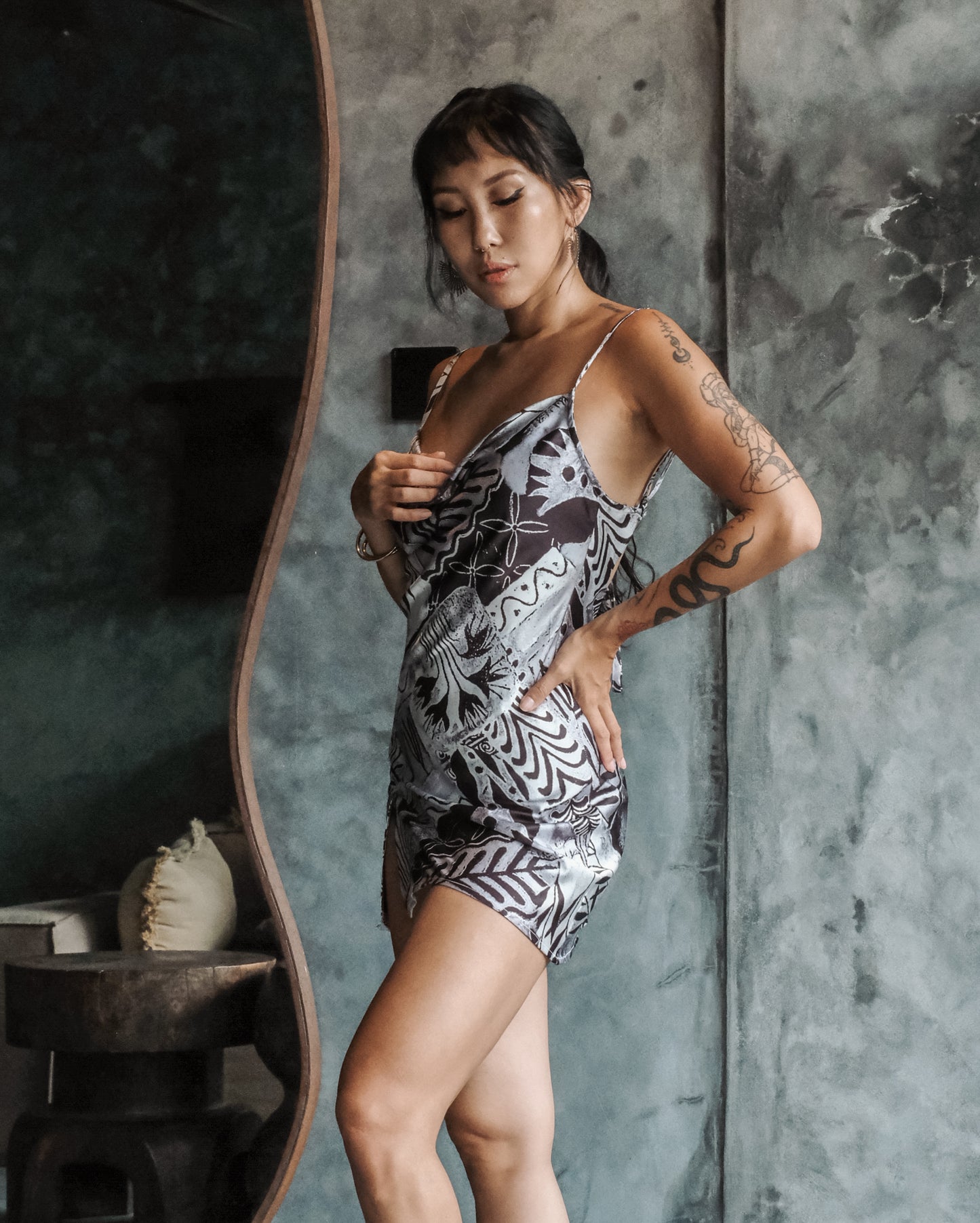 Penelope Mini Silk Slit Dress (Hiero)