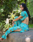 Jasmine Ring Top & Ring Split Pants Set (Tie-dyed Turquoise)