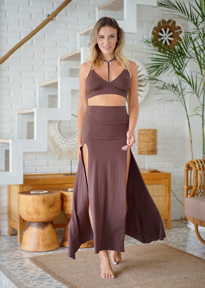 Lilith Choker Top & Double Split Skirt Chocolate