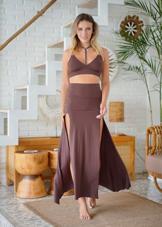 Lilith Choker Top & Double Split Skirt Chocolate