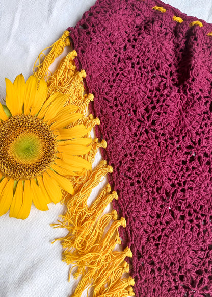 Crochet Mid-thigh Tassel Skirt (Burgundy)