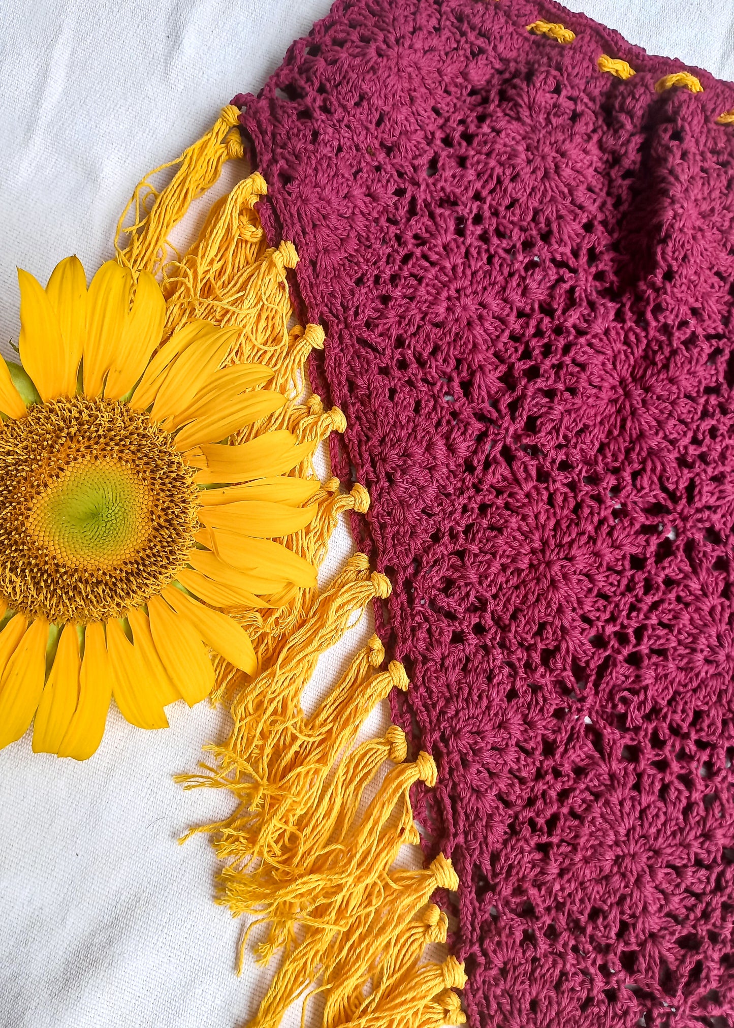 Crochet Mid-thigh Tassel Skirt (Burgundy)