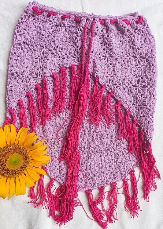 Crochet Mid-thigh Tassel Skirt (Lilac)